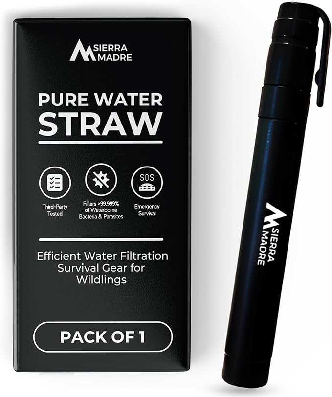 Sierra Madre Portable Water Filter Straw – 264 Gallon Water Filtration for Backpacking Camping Hiking Travel - Ideal for Outdoor Emergency Hydration &amp Supplies - Portable &amp Lightweight (Pac