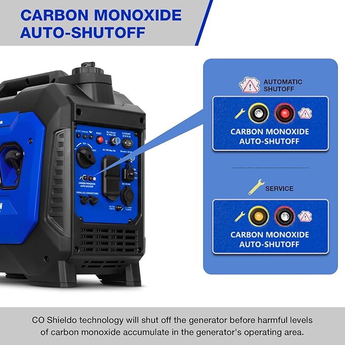 BILT HARD Gas Generator 2500W 80cc 4 Stroke Quiet Inverter Generator with CO Sensor Parallel Ready120V AC Duplex Receptacle and 12V DC Output Outdoor Generators for Camping Home Use 49-State