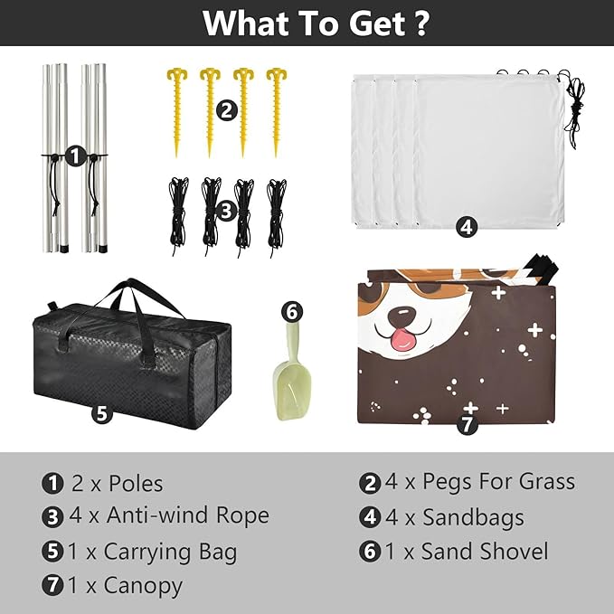 ALAZA Dog Cut Puppy Stars Beach Tent Sun Shelter UPF50+ Protection Beach Shade Canopy w/ 4 Sandbags for Outdoor Camping Fishing Backyard Fun Picnic 10x9 ft