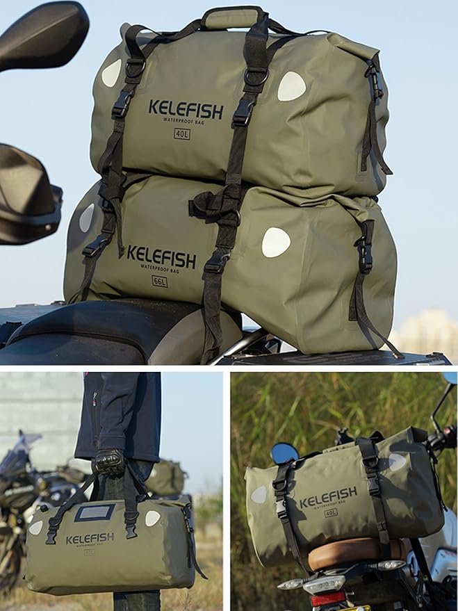 Waterproof Duffel Bag 20L 40L 66L Motorcycle Travel Dry Bag with Quick-fixed Straps for Motorcycling Kayaking Rafting Boating Camping