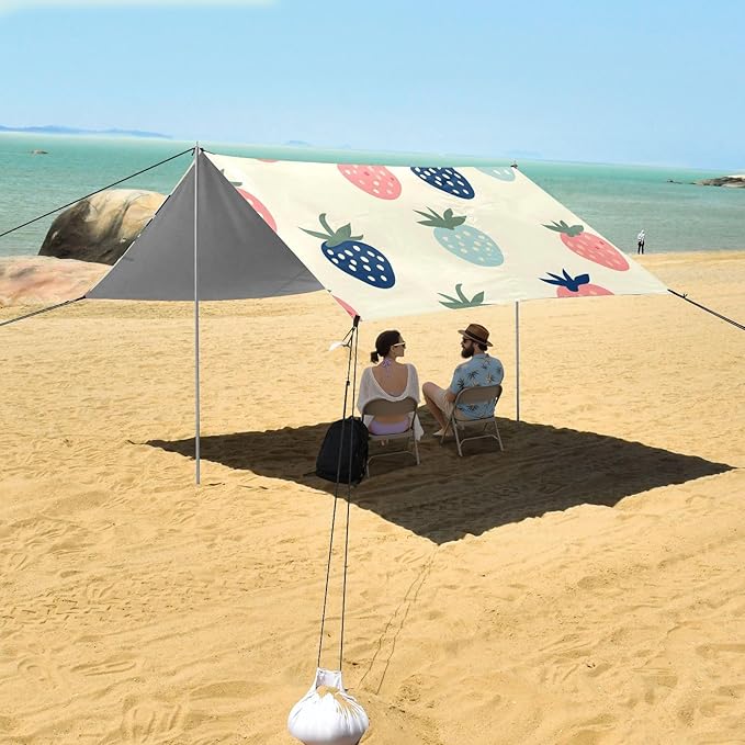 ALAZA Colorful Strawberry Pattern Beach Tent Sun Shelter Portable Canopy Sunshade for Outdoor Camping Picnics Backyard Fun 10x9 ft