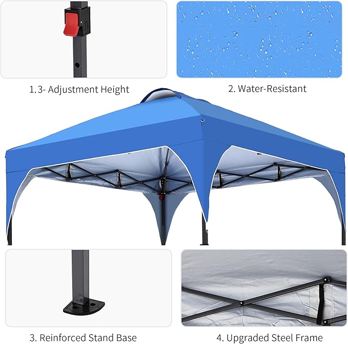 GDY 8x8 Pop Up Canopy Tent Easy-Setup Gazebo Outdoor Canopy with 3 Adjustable Heights for Events Parties Camping Blue.