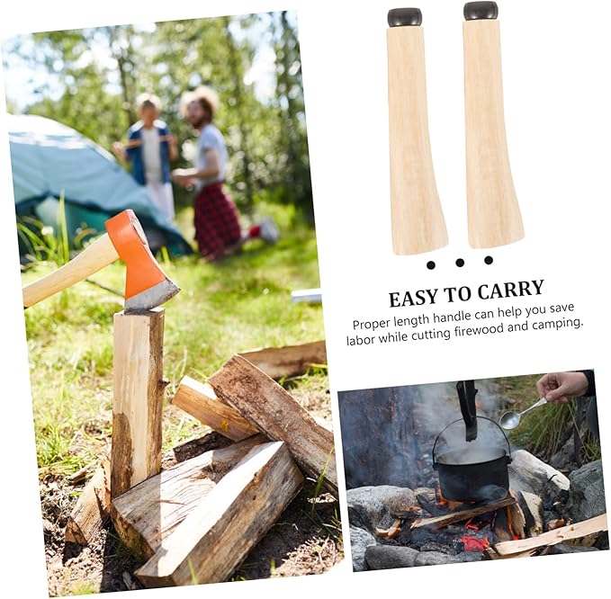 UKCOCO 2-Pack Wooden Axe Handle Replacement for Hatchets Sturdy Qiangmu Wood Anti-Slip Grip for Camping and Outdoor Wood Splitting