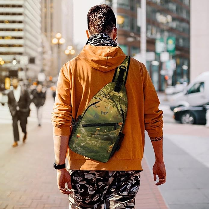 Chest Bag Chest Bag for Men Tactical Running Chests Pack Outdoor Sports Chests Bag Forest with Fairies Butterflies Elves Sling Backpack Women Suitable for Hiking Running Cycling And Shopping