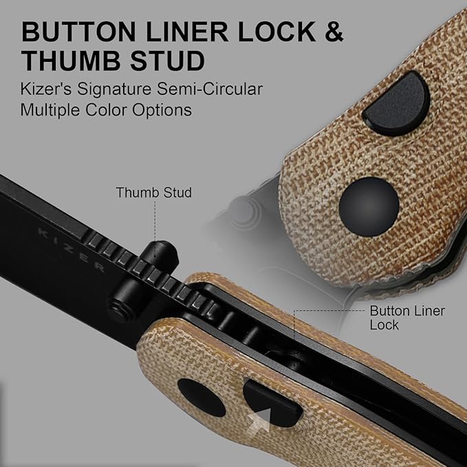 Kizer Phoca BD Pocket Knife 2.95 Drop Point 14C28N Blade Folding Knives with Brown Norplex UltreX™ Micarta Handle Thumb Stud EDC Knife for Men Women V3781BDA1