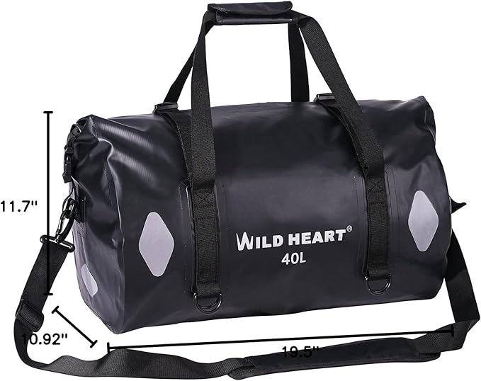 WILD HEART Waterproof Bag Duffel Bag 20L 30L 40L with Welded Seams Shoulder Straps Mesh Pocket for Kayaking Camping BoatingBicycleMotorcycle