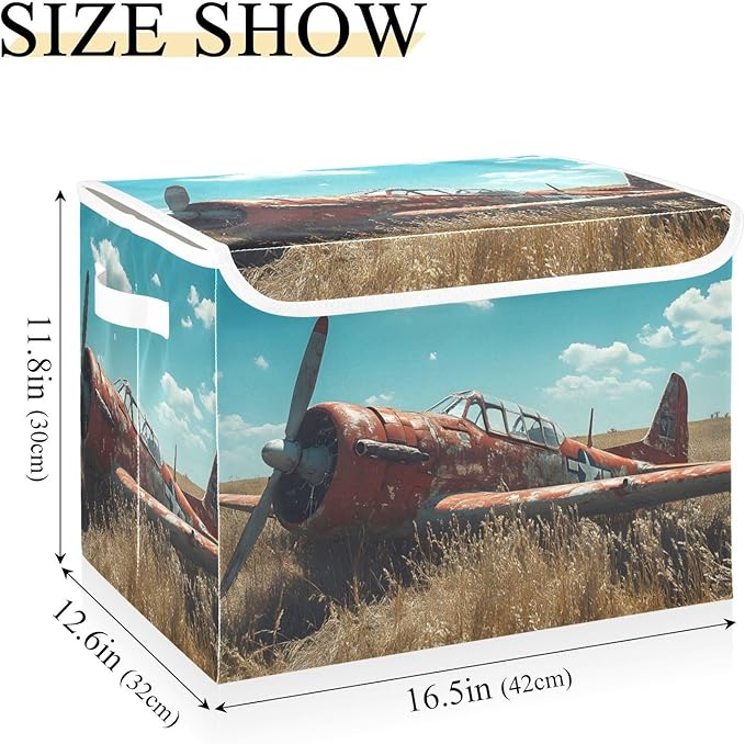 AIXIWAWA Lidded Storage Cube (Retro Plane) Fabric Foldable Closet Bins with Flip Lid and Handles Organizer Basket Container 16.5 x 12.6 x 11.8 IN