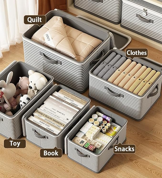 Foldable Storage Boxes Organizers for Clothes Stackable Fabric Storage Bins Bag with Zipperfor Comforter/Blanket/Clothes Washable(Gray52L)