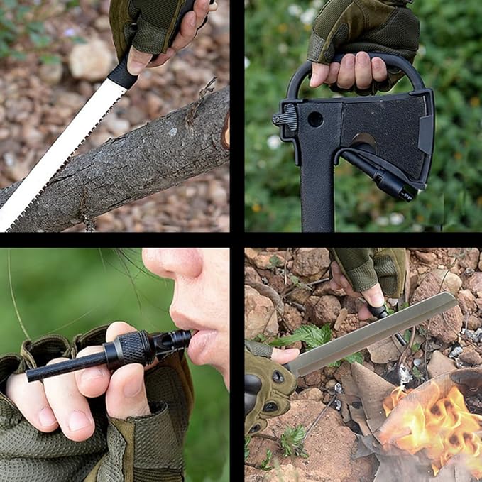 Camping Axe 14 inch hatchet Outdoor Survival Challenge Hiking Tactical Axe Throwing Axe Multi-Function Rope Cutter Saw Hammer (Axe with saw) Black
