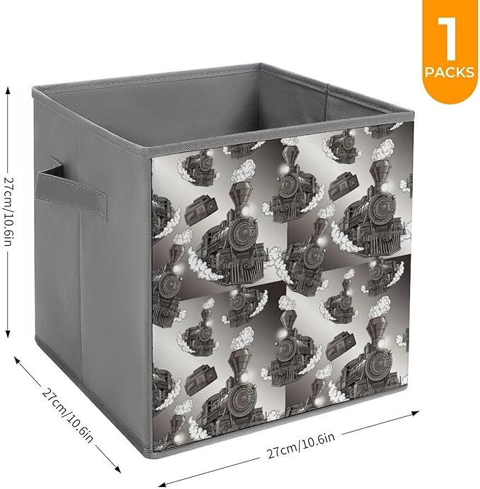 Collapsible Cube Storage Organizer with Handles Train Foldable Fabric Bin for Shelves Perfect for Closet Bathroom Kids' Room &amp Nursery