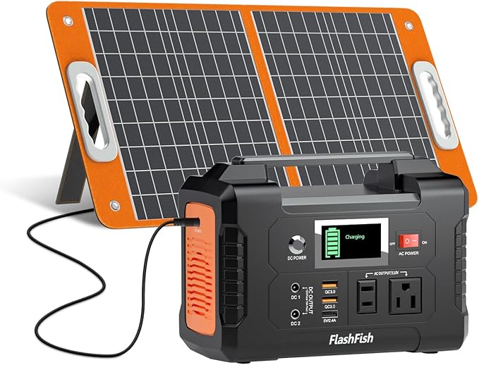 Solar Generator With Solar Panel Included FF Flashfish 200W Portable Power Station+60W Solar Panel(DC/USB-A/USB-C Output) Backup Power Battery And Solar Panel Kit For Home Blackout/RV/Camping