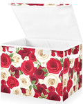 Storage Box Rose Floral Closet Storage Bins with Lids Foldable Oxford Fabric Storage Box for Home Bedroom Closet Office (16.5x12.6x11.8 in)