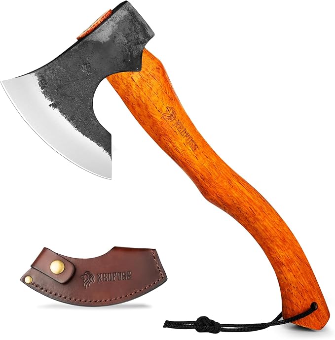 NEDFOSS Mammoth Camping Hatchet Axe 15.5 Hand Forged Splitting Axe Outdoor Wood Splitting Chopping Tool High Carbon Steel &amp Wooden Handle Bushcraft Survival Axe with Leather Sheath for Men Wome
