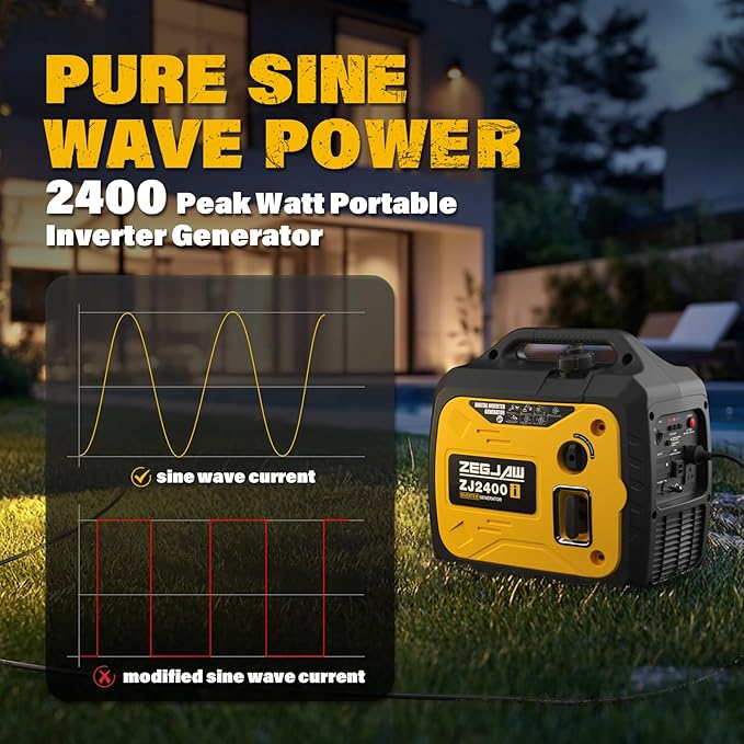 ZEGJAW 2400-Watt Portable Inverter Generator EPA Compliant CO-Sensor Eco-Mode Feature Lightweight &amp Quiet Gas Powered Generators for Home Use