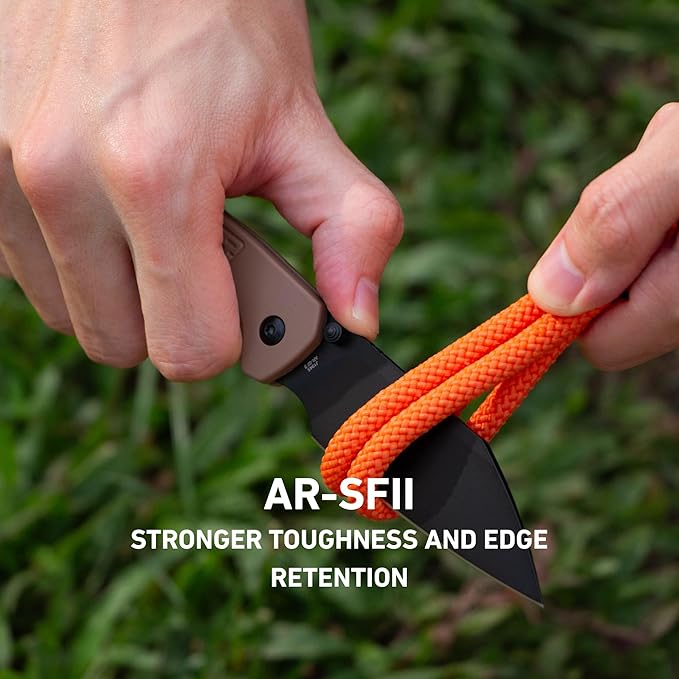 CJRB Pyrite-Light Pocket Knife 3.34'' Upgraded AR-SFII Steel Blade FRN Handle Sharp EDC Knives for Camping Survival Hiking(J1945 Brown)