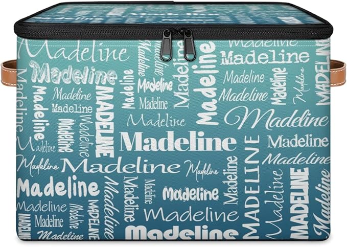 Custom Storage Basket with Name Personalized Keepsake Box with Zipper Lid Foldable Fabric Memory Bin Large capacity with Handle Gradient Grey Green