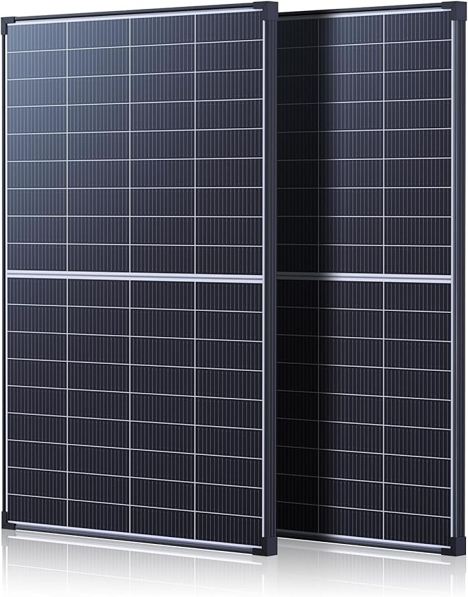 N-Type 16BB 360W Bifacial Solar Panel 25% High-Efficiency Dual-Module Parallel Anti-Shade Design 30% Extra Dual-Sided Output for RV Van Camping Home Rooftop Off-Grid Systems(2x180W)