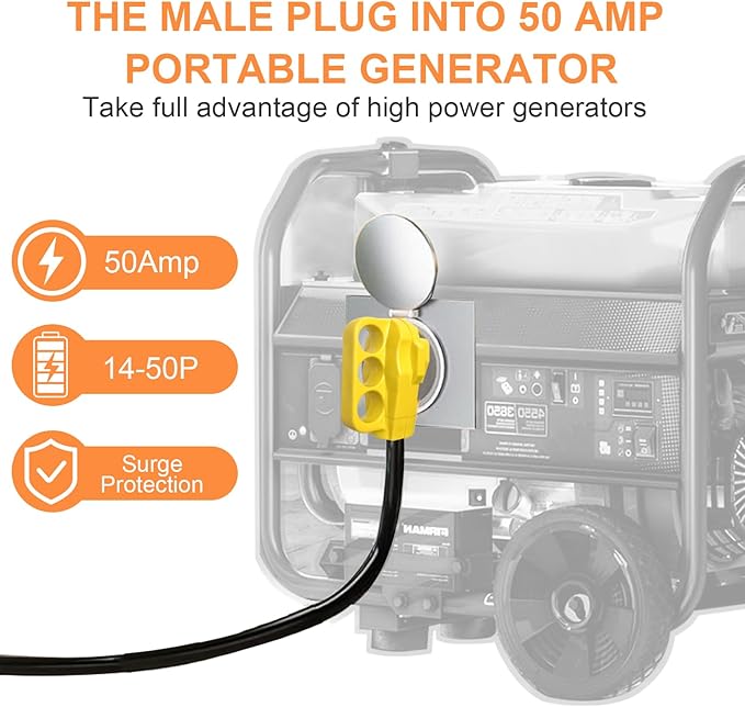 10 FT NEMA 14-50P to L14-30R Generator Transfer Switch Adapter Cord 240V/120V 50 Amp Male to 30 Amp Female Twist Lock 4 Prong Generator Adapter Cord STW 10 AWG Heavy Duty ETL Listed
