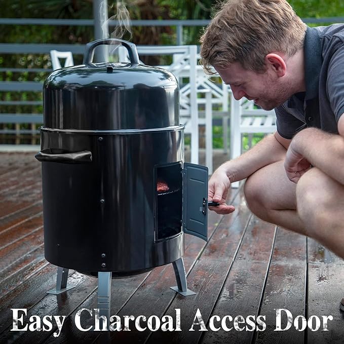 Sophia &amp William 17 Vertical Charcoal Smoker Grills with Two-Tier Grates Heavy-Duty Integral Chamber and Tunnel Ventilation System for BBQ Patio Outdoor Camping(Black)