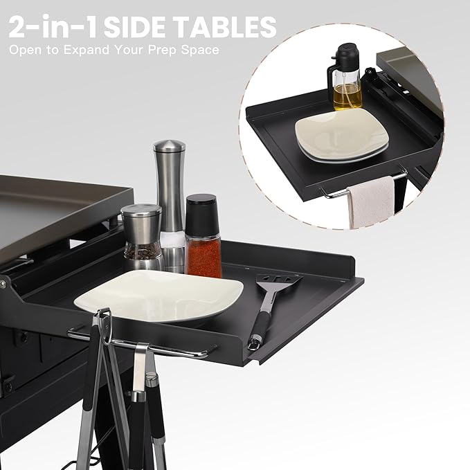 3-Burner Propane Gas Griddle 36000 BTU Outdoor Flat Top Propane Grill with 420 Sq In Cooking Area Rolling Wheels &amp Folding Side Shelves for Camping Tailgating &amp Backyard BBQ Black