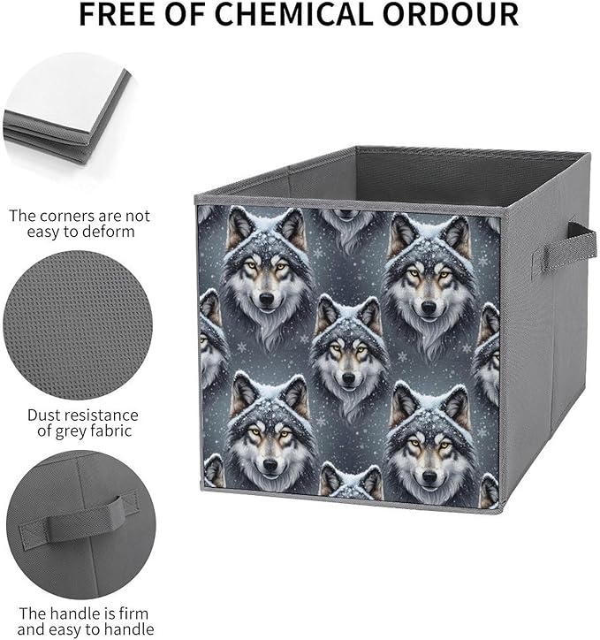 Collapsible Storage Cube with Handles Lone Wolf Space-Saving Foldable Organizer Bin for Bookshelf Cabinet Perfect for Small Apartments &amp Dorms