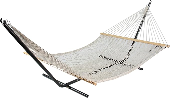 Northlight 78 White Lattice Macrame Netted Hammock with Bars