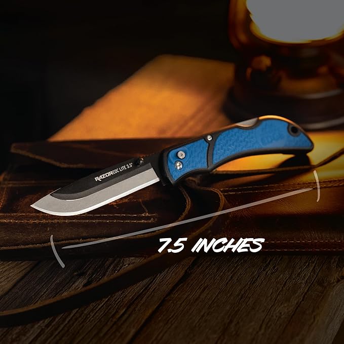 OUTDOOR EDGE 3.5 RazorLite EDC Knife. Pocket Knife with Replaceable Blades and Clip. Perfect For Hunting &amp Skinning Deer. Blue with 6 Blades