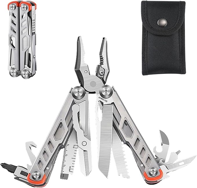 17-in-1 multi-purpose tool pliers multi-purpose EDC tool upgraded stainless steel multi-tool gift for men repair wilderness survival and camping gear hunting and hiking utility knife (silver)