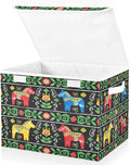 senya Baskets Collapsible Storage Bins with Lids Ethnic Swedish Dala Horse Storage Boxes Clothes Baskets for Organizing