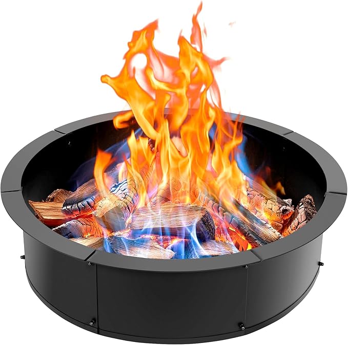 INNO STAGE 31 Inch Fire Pit Ring (35 Inch Outer) Heavy Duty Steel Fire Ring Outside Large Round Fire Pit Insert DIY Camping Fire Ring Above or In-Ground Black Carbon for Patio Backyard Bonfire