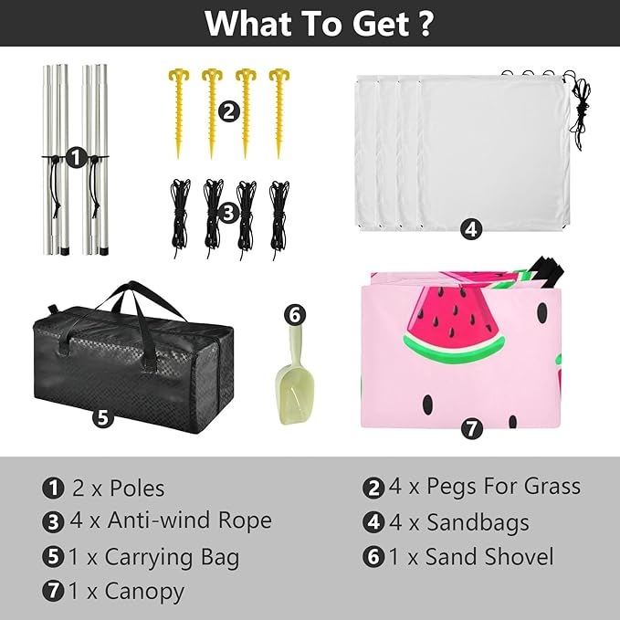 xigua Watermelon Beach Tent Sun Shelter with Carrying Bag - Silver Coated Oxford Fabric Beach Canopy for Beach Camping Fishing - Includes Windproof Ropes Sandbags &amp Stakes