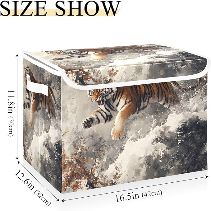 Storage Cube with Lid Snow Animal Print 16.5×12.6×11.8 IN Collapsible Large Capacity Foldable Storage Basket Bin Organizer