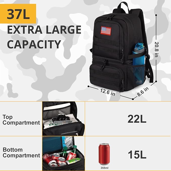 Tactical Double Deck Cooler Backpack for MenLarge Lunch Backpack with 2 CompartmentSoft Cooler Bag