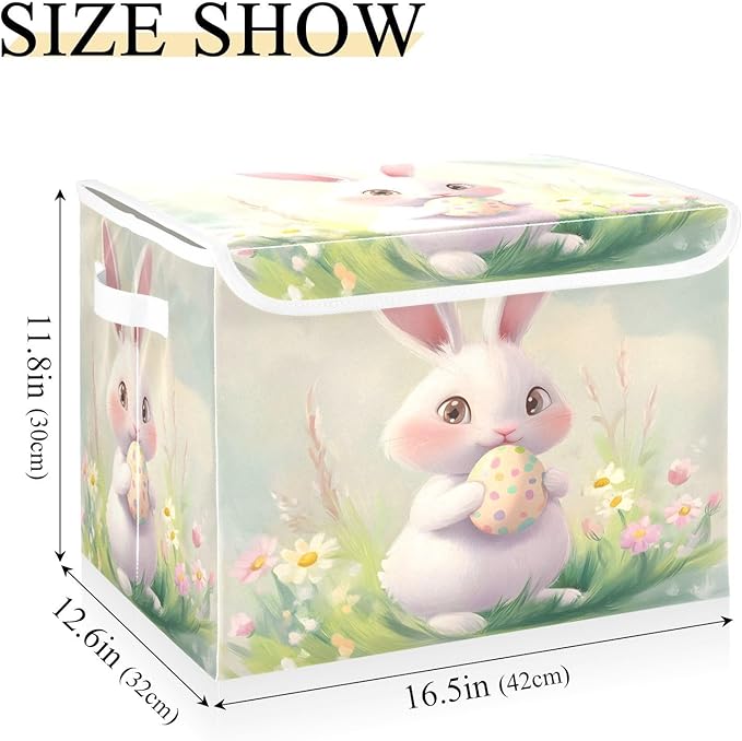 Christmas Storage Baskets with Lids Cute Rabbit Easter Collapsible Bins Stackable Fabric Linen Baskets Closet Organizer Container 16.5x12.6x11.8