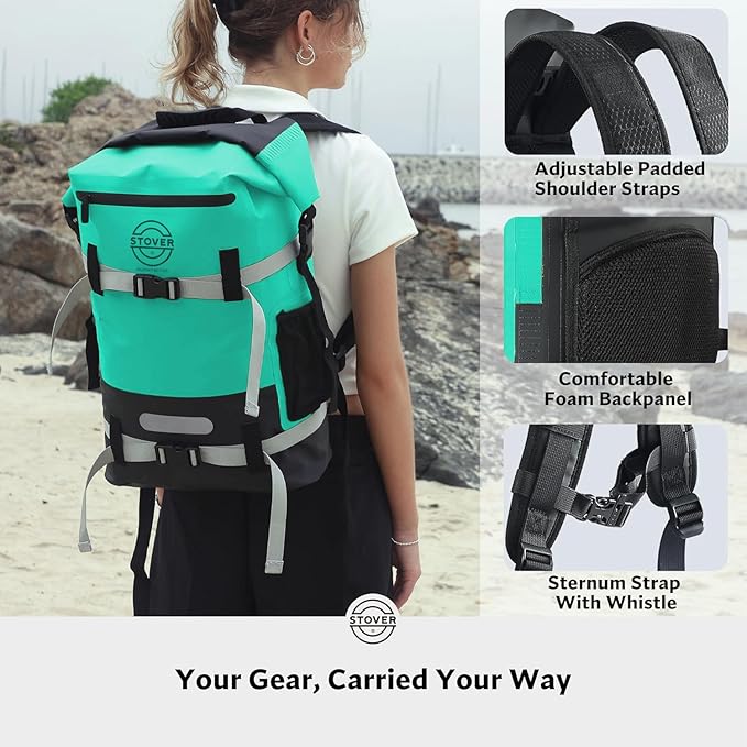 STOVER 5/10/25/30/40/55L Waterproof Dry Bag- Roll-Top Backpack w/Phone Case- Kayaking Hiking Camping Boating- Men/Women