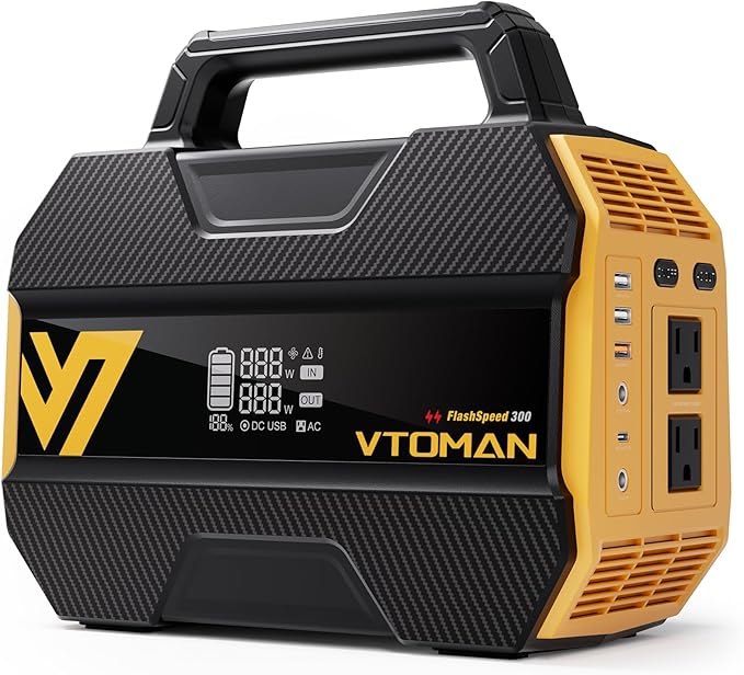 VTOMAN FlashSpeed 300 Portable Power Station 300W 230Wh LiFePO4 Battery with 3000 Life Cycles 100W PD USB-C Fast Charge 6 Outputs for Outdoor Camping Home Backup RV Off-Grid