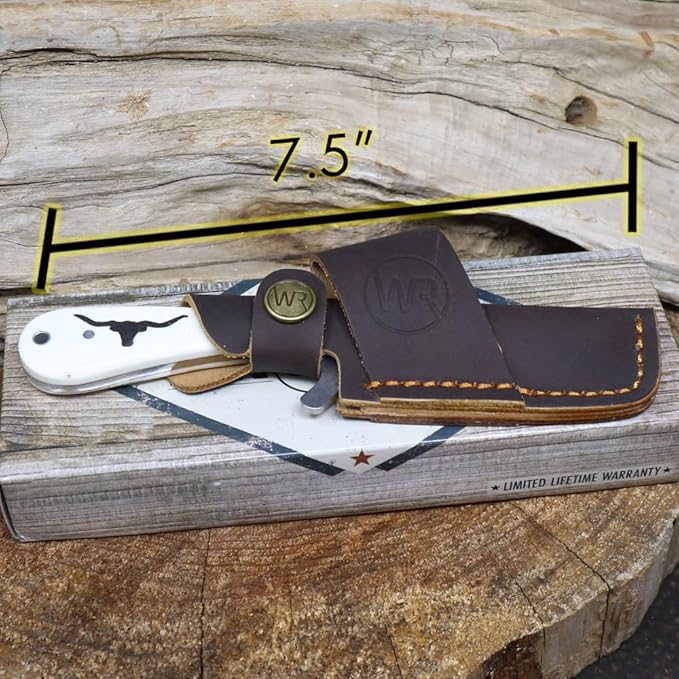 WHISKEY BENT HAT CO. Bullcutter 2 Fixed Blade Knife 440C Steel 3 Blade w/Leather Sheath (Maverick)