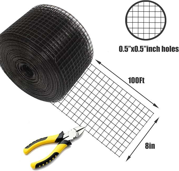 8in x 100ft Solar Panel Bird Guard - Black Galvanized PVC Coated Wire Mesh Net &amp 120 Fastener Clips - Rooftop Solar Panel Critter Guard Screen to Protect Against Birds and Small Animals