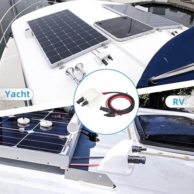 Walfront Solar Double Cable Entry Gland Pass Through Weatherproof Housing Plate Box with 2m 10AWG Extension Cord for Boats Yachts RV Roofs