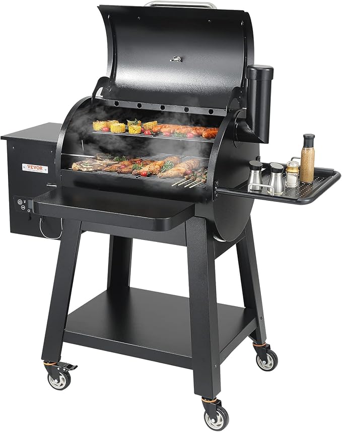 VEVOR Smoker Grill Portable Wood Pellet Grill with Cart 8 IN 1 BBQ Grill with PID Temperature Control for Outdoor Cooking Barbecue Camping Picnic 730 sq Patio and Backyard Black