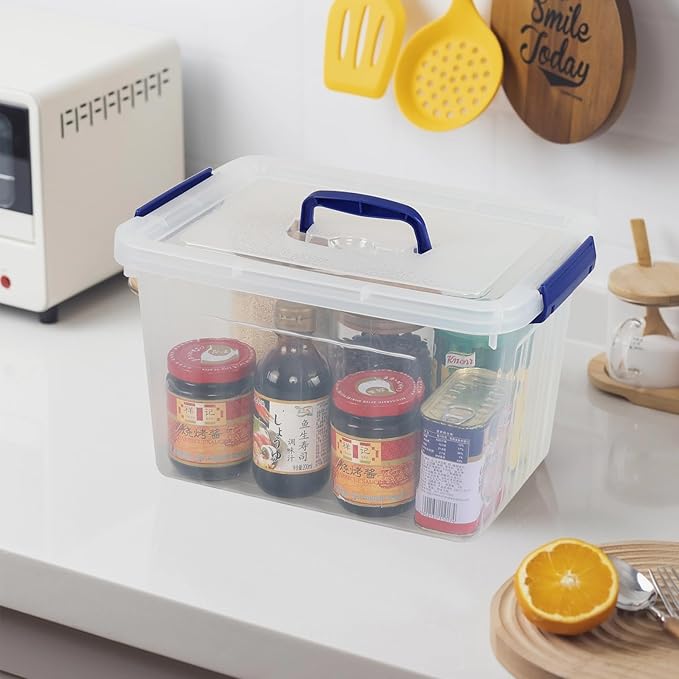 12 Liter Lidded Storage Bin with Handle Latching Storage Box Plastic Clear Tote Bin Set of 1