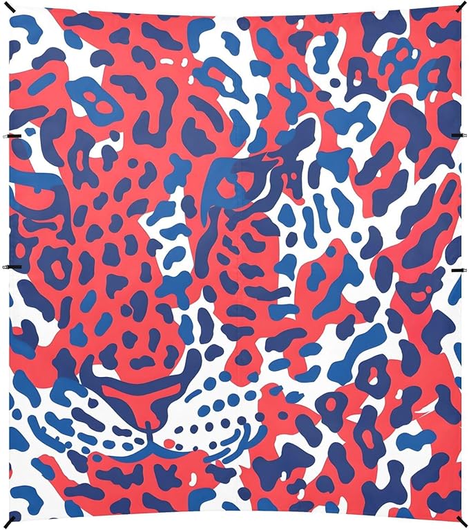 ALAZA Red &amp Blue Leopard Cheetah Print Beach Tent Sun Shelter UPF50+ Protection Beach Shade Canopy w/ 4 Sandbags for Outdoor Camping Fishing Backyard Fun Picnic 10x9 ft