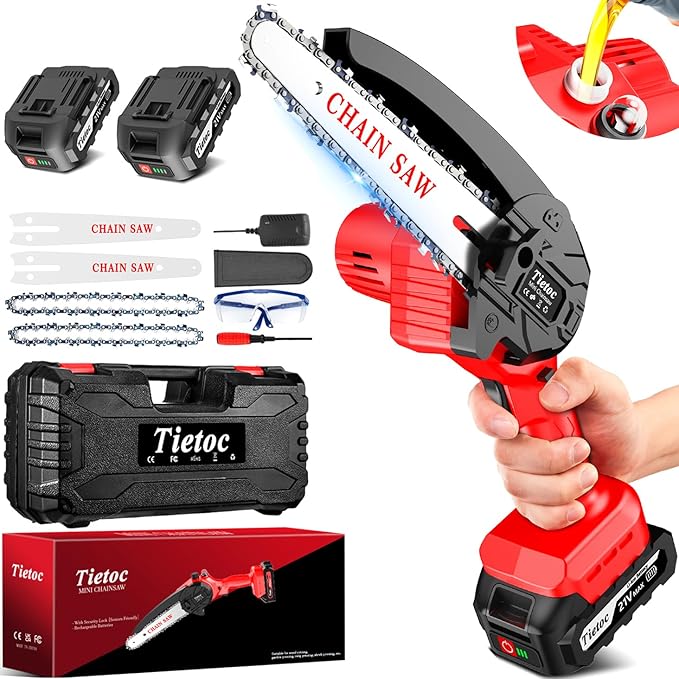 Tietoc Mini Chainsaw 6-Inch with 2 Batteries Electric Saw Stocking Stuffers Christmas Birthday Gifts Present for women mom wife Adults Cool Gadgets 2025
