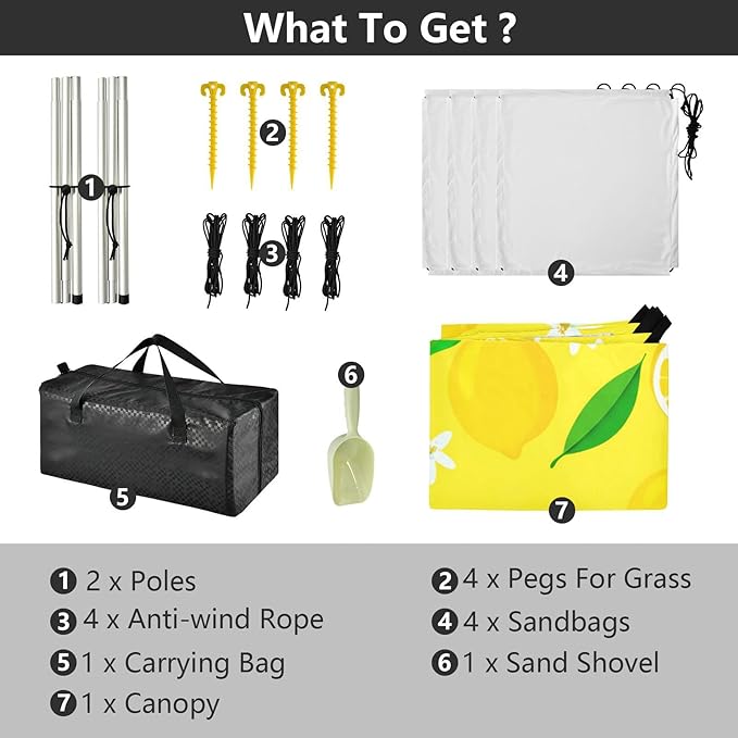 Beach Canopy with Windproof Ropes &amp Sandbags Beach Tent Sun Shade Sun Shelter for Camping Trips Fishing Backyard Fun or Picnics Lemons