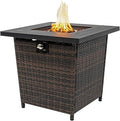 28'' Propane Fire Pit Table 50000 BTU Fire Table with Brown Wicker Laval Rocks Inclined Leg Design.
