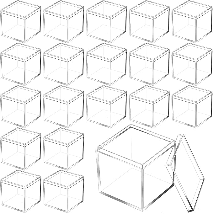 Tuanse 60 Pcs Acrylic Box with Lid Clear Small Acrylic Box Plastic Square Cube with Lid Mini Containers Display 2.2 x 2.2 x 2.2 Inch for Candy Pill Tiny Jewelry Toys Gifts