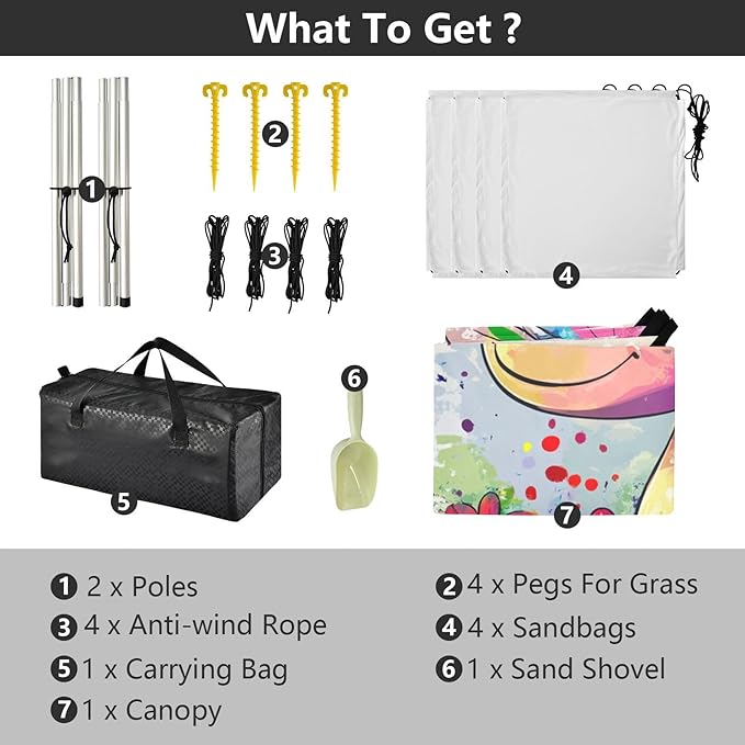 Funny Dinosaur Beach Canopy UPF50+ Protection Water-Resistant Shade Sun Shelter Includes Sand Shovel Sandbags Stability Poles for Camping Picnics Backyard