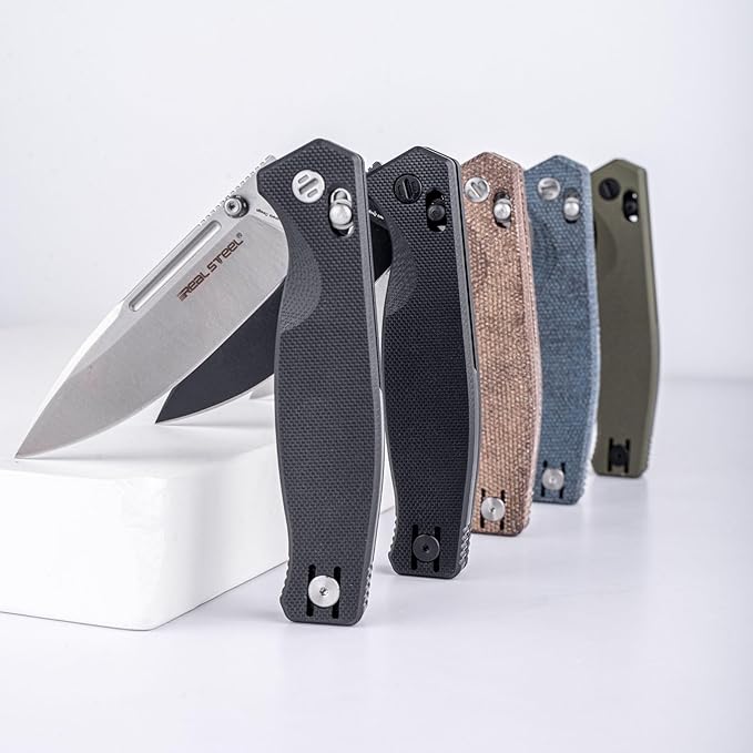 REALSTEEL Huginn Compact Folding Pocket Knife Crossbar Lock 3.15'' VG-10 Steel Blade Thumb Stud G10/Micarta Handle Lightweight Knife with Reversible Deep Carry Clip for Men and Women EDC Gift fo