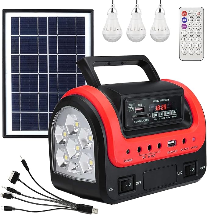 Solar GeneratorPortable Power Station with Solar Panel IncludedLiFePO4 Battery Mini Portable Generator with DC/USB OutletsQuiet Generators LED Flashlight for Home Use Camping(Red)