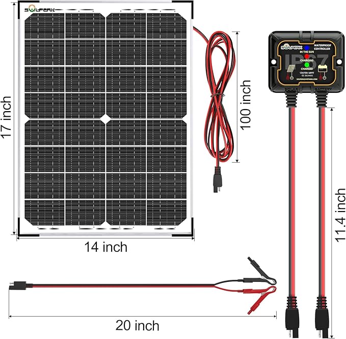 SOLPERK 30W Solar Battery Charger Solar Battery Maintainer + Upgrade 10A MPPT Charge Controller + Adjustable Mount Bracket for Car RV Boat Motorcycle12V Waterproof Solar Panel Kit Trickle Charging